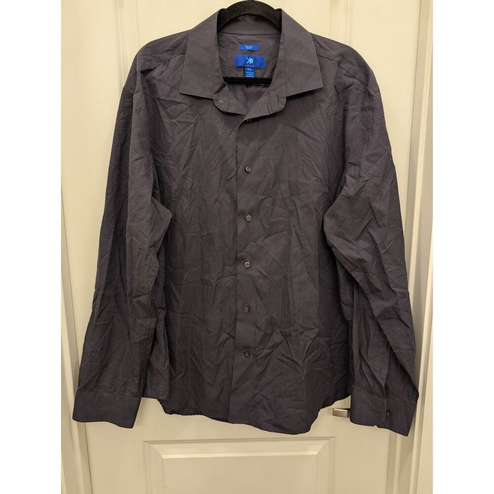 Egara Mens XXL 100% Cotton Long Sleeve Button Down Shirt Black Striped